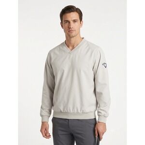 Callaway Golf Windbreaker Pullover Beige Cream V-Neck Sport Microfiber M Preppy
